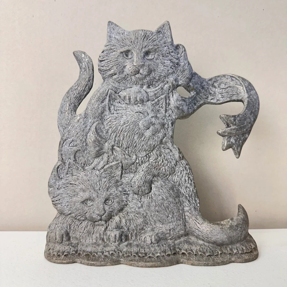 Vintage Pewter Cat Candle Holder Silver Cottage‎ Grandma Door Stopper